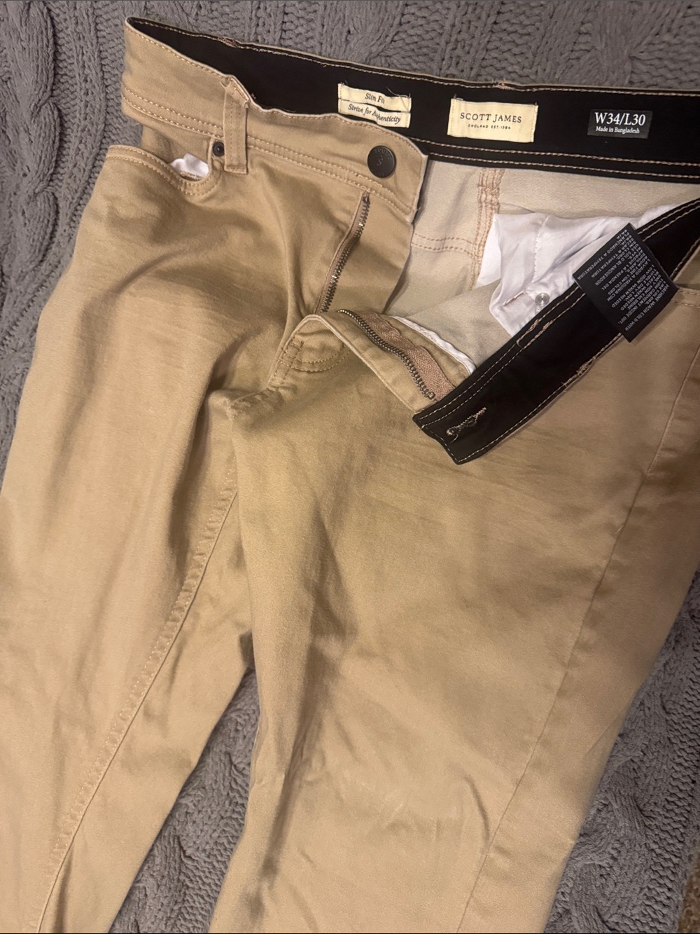 Scott James England Men's Tan Slim-Fit Jeans Size W34 L30